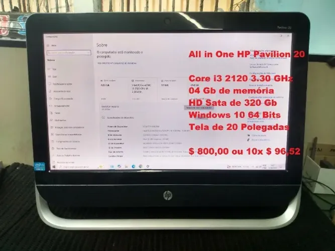 All in One HP Pavilion 20 Tela de 20" Core i3, 4gb, HD 320 Gb Windows 10 Até 10x
