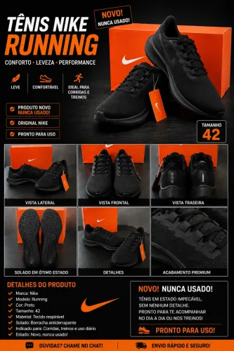 ? Tênis Nike Running Preto nunca usado tamanho 42