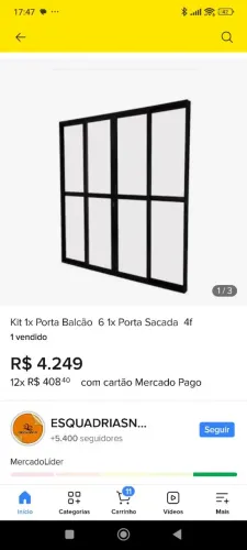 Kit 1x Porta Balcão 6 1x Porta Sacada 4f
