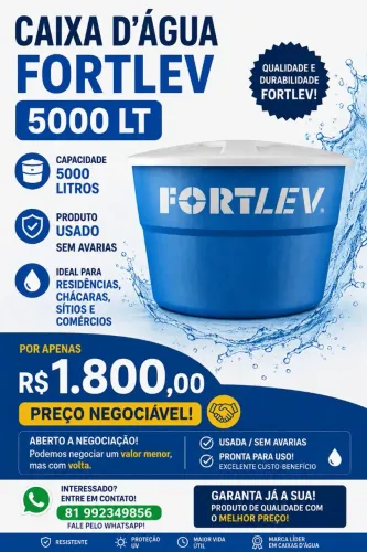 Caixa d'água fortlev fibra,5000Lt.