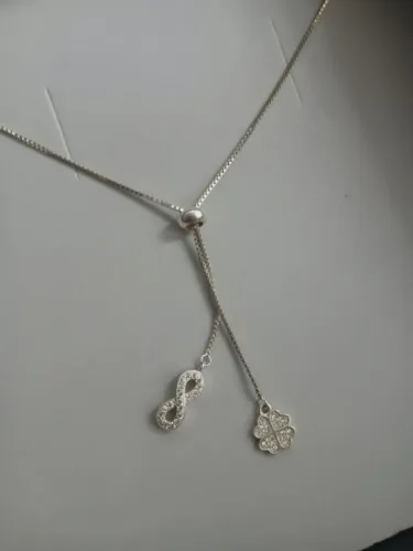 Correntinha Prata Fina pingente infinito e trevo