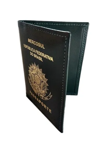 Carteira porta passaporte em couro verde