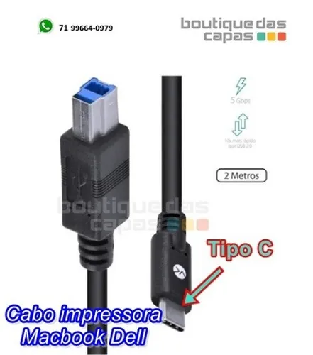 Cabo para Impressora Usb 3.1  tipo c  Type-c X Usb B 3.0 XC-CI-06 2 metros macbook