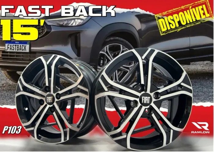 Roda aro 15 esportiva Fiat palio modelo do Fast Back preta com diamantado 4x98 jogo 
