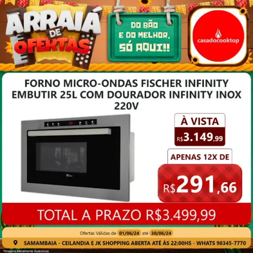 Forno micro-ondas fischer infinity embutir 25l com dourador infinity inox 220v