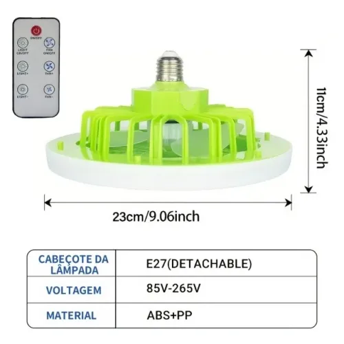Ventilador portátil de teto com luz de led forte e controle remoto * branco *novo na caixa
