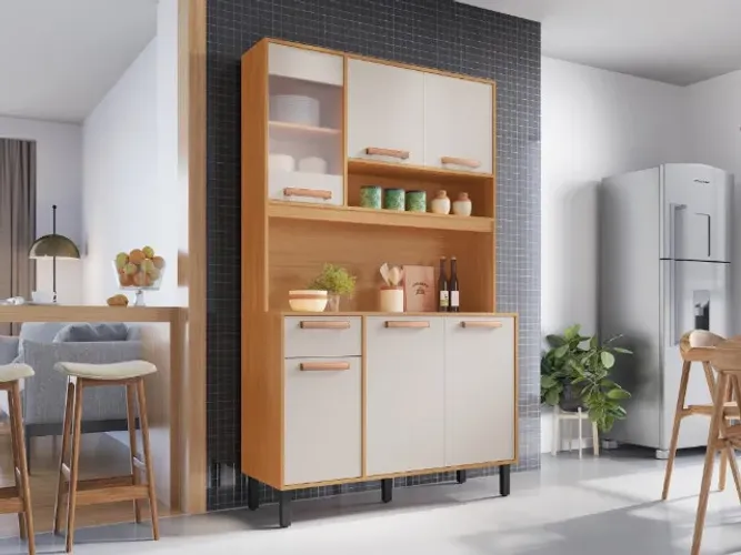 Armário de Cozinha Nápoles 1,20m Cinamomo/Off White Até 12x - Frete Grátis
