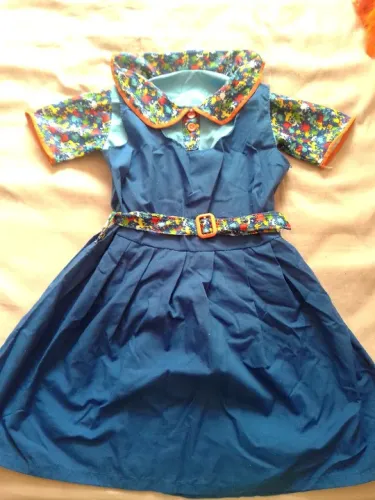 Fantasia Carnaval Chiquititas Vestido Infantil Azul com Detalhes Coloridos