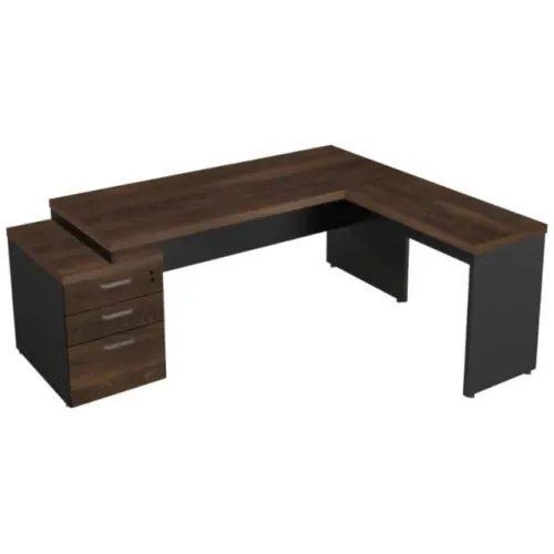 Mesa Pedestal com Mesa Auxiliar Executiva 1,92x1,60 Marsala Preto 23484