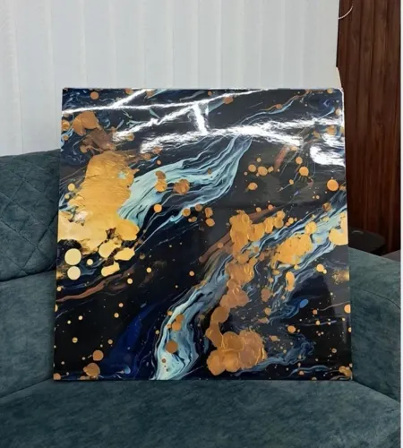 Placa adesiva efeito mármore azul com dourado brilhosa 3d 60cm x 60cm 