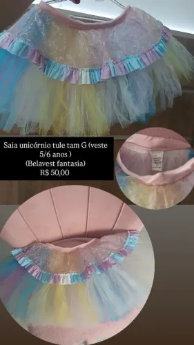 Saia Unicórnio Tule Tam. G (Veste 5 a 6 anos)