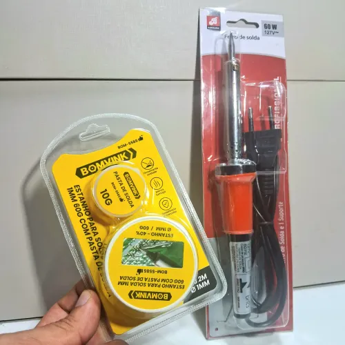 Kit ferro de solda 60w,estanho e pasta de solda