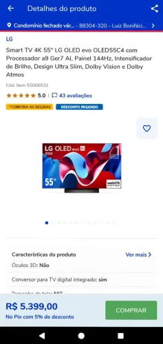 TV 55 LG OLED C4 NA GARANTIA 