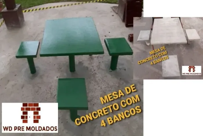 Banco e Mesa de Praça de Concreto Direito da Fábrica 