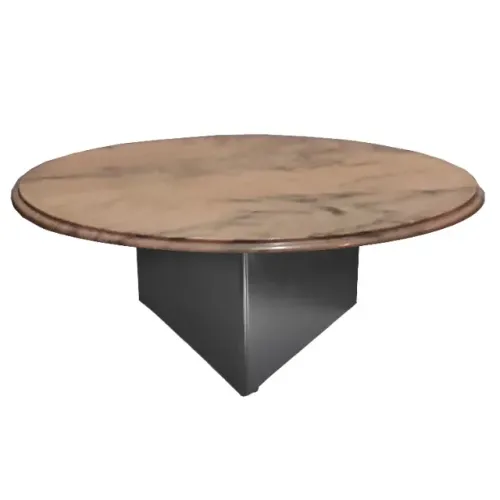Mesa de centro com tampo de mármore e base em madeira laqueada de preto