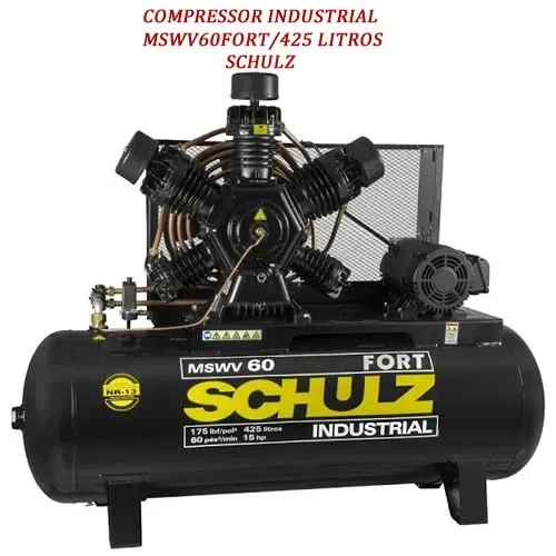 Compressor Novo Schulz MSWV60fort/425 - 60 pés - 425 litros - 175 Libras - Trifásico (Mta)
