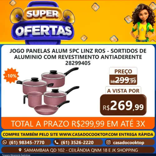 JOGO PANELAS ALUM 5PC LINZ ROS SORTIDOS DE ALUMINIO COM REVESTIMENTO ANTIADERENTE 28299405