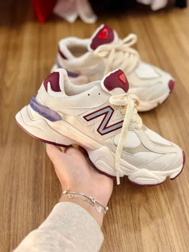 Tênis Estilo New Balance 9060 | Nude- Bordô | 34 ao 39