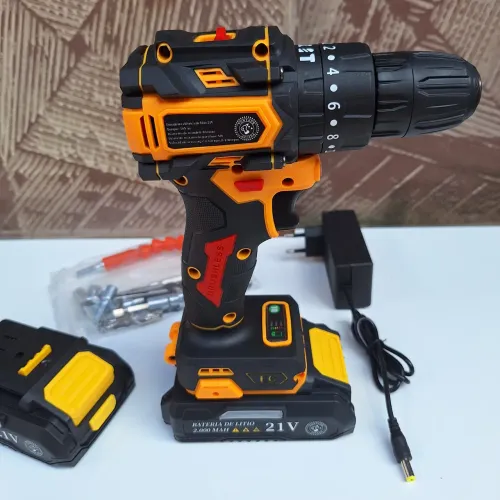 Parafusadeira Brushless 2 Baterias 21V Com impacto + Acessórios e Bolsa