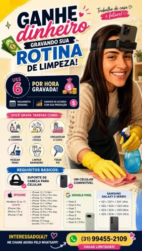 Ganhe dinheiro gravando tarefas doméstica