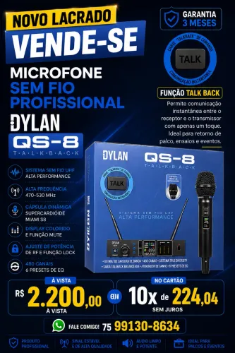 MICROFONE SEM FIO PROFISSIONAL - DYLAN QS-8 TALKBACK