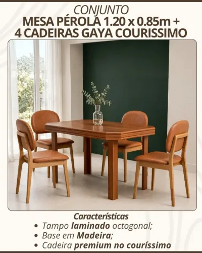 Conjunto Mesa perola 1,20x0,85m  4 cadeiras gaya courino