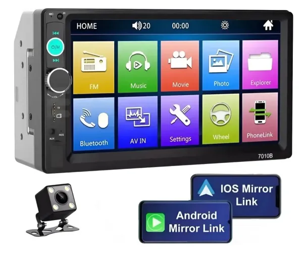 Multimídia Automotiva 2 DIN 7" 7018B Bluetooth USB Câmera de Ré