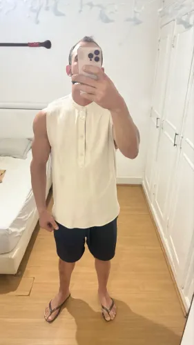 Camisa Regata Linho Zara Masculina Henley Off-White GG