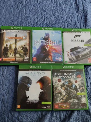 Lote de Jogos mídia física Xbox One - Gears 4, Forza 7, Halo 5, Battlefiled 5 e Division 2