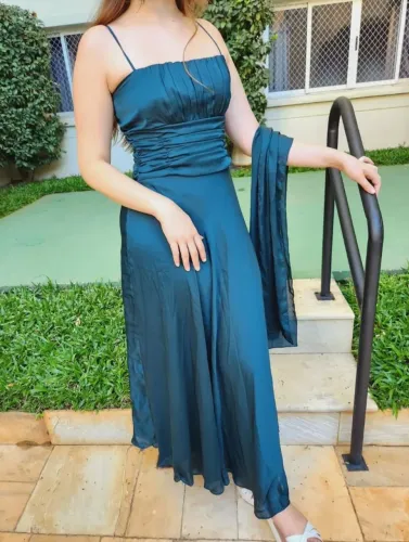 Vestido Elegante Azul Petróleo