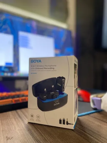 Microfone sem fio de lapela Boya COMPLETO