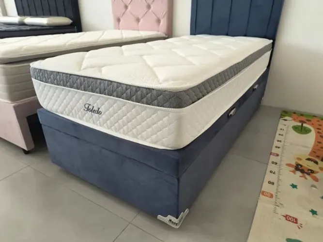 CAMA BAÚ SOLTEIRO 88X188 + COLCHÃO TOLEDO HERVAL MOLAS ENSACADAS