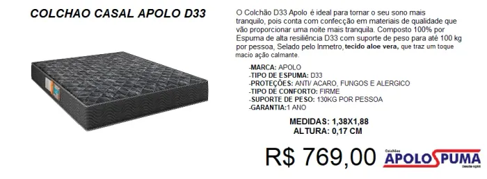 colchao casal apolo d33-entrega gratis