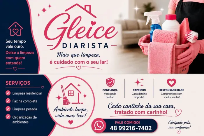 ? Olá! Eu sou a Gleice, sua diarista.