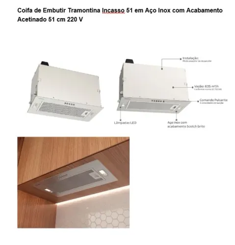 Coifa de Embutir Tramontina Incasso 51 em Aço Inox com Acabamento Acetinado 51 cm 220 V