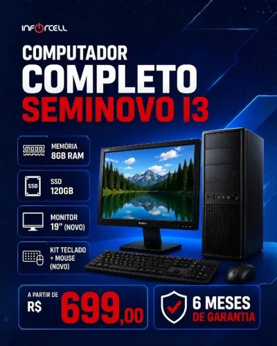 Computador completo I3 8GB Memoria SSD 120GB