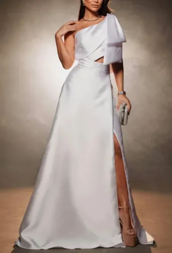 Vestido de Festa Longo Branco Acetinado