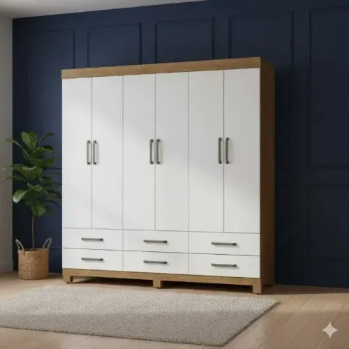 Roupeiro casal com 6 portas e 6 gavetas