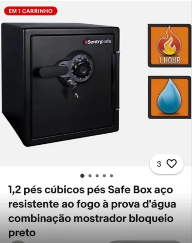 Cofre a prova de água e fogo, importado, americano. Novo.. Pesado. 