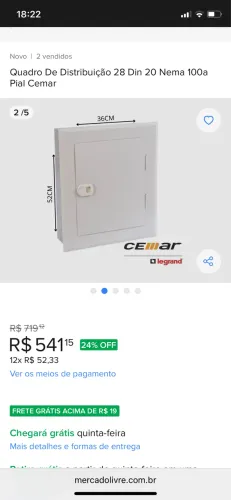 Quadro distribuição 28/20 100 Amperes CEMAR