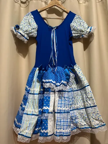 Vestido de festa junina adulto azul