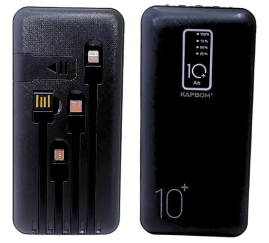 Carregador Portátil 10000mah Power Bank Cabo Embutido Top