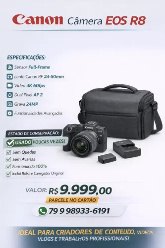 Câmera Canon R8 - Full Frame - Excelente Estado
