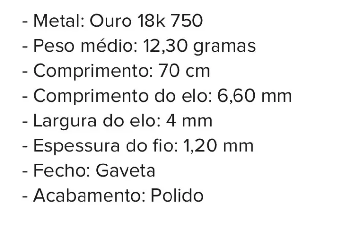 Corrente de Ouro Cartier 18k 70cm