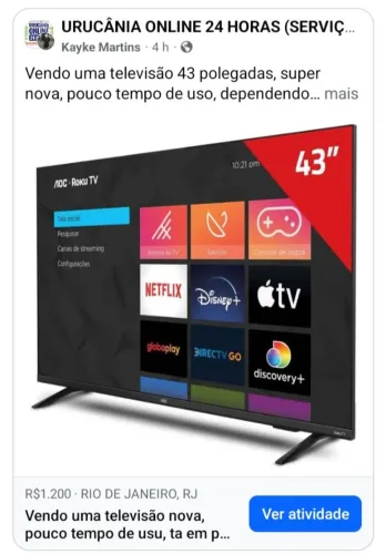 Tv 43 polegadas, semi nova. 