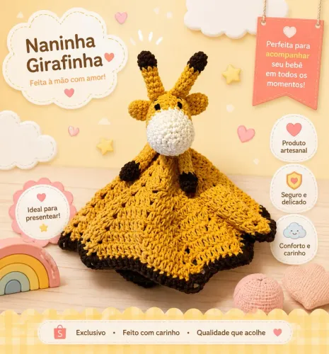 Naninha Girafa em Crochê Manta de Apego Infantil