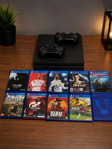 PS4 Slim 1TB + 2 Controles + 10 Jogos | Excelente Estado