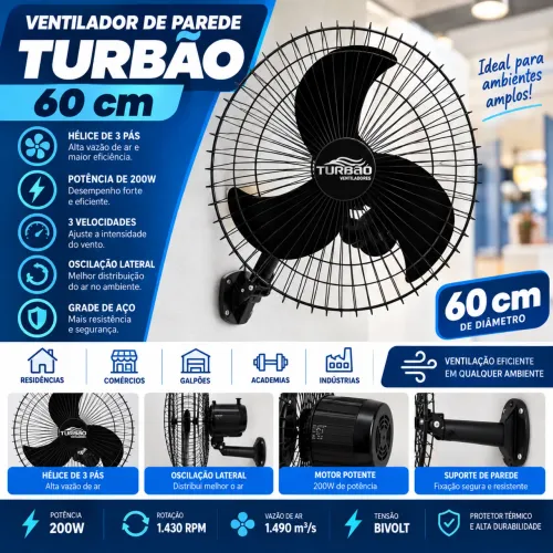 VENTILADOR DE PAREDE TURBÃO 60CM - 200W