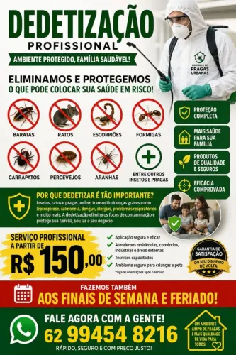 Detetizacao em geral a partir de 150 reais