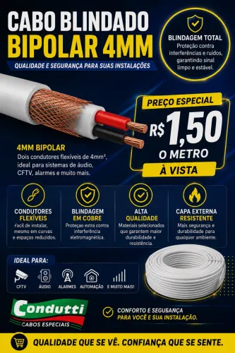Cabo bipolar para instalações de câmeras